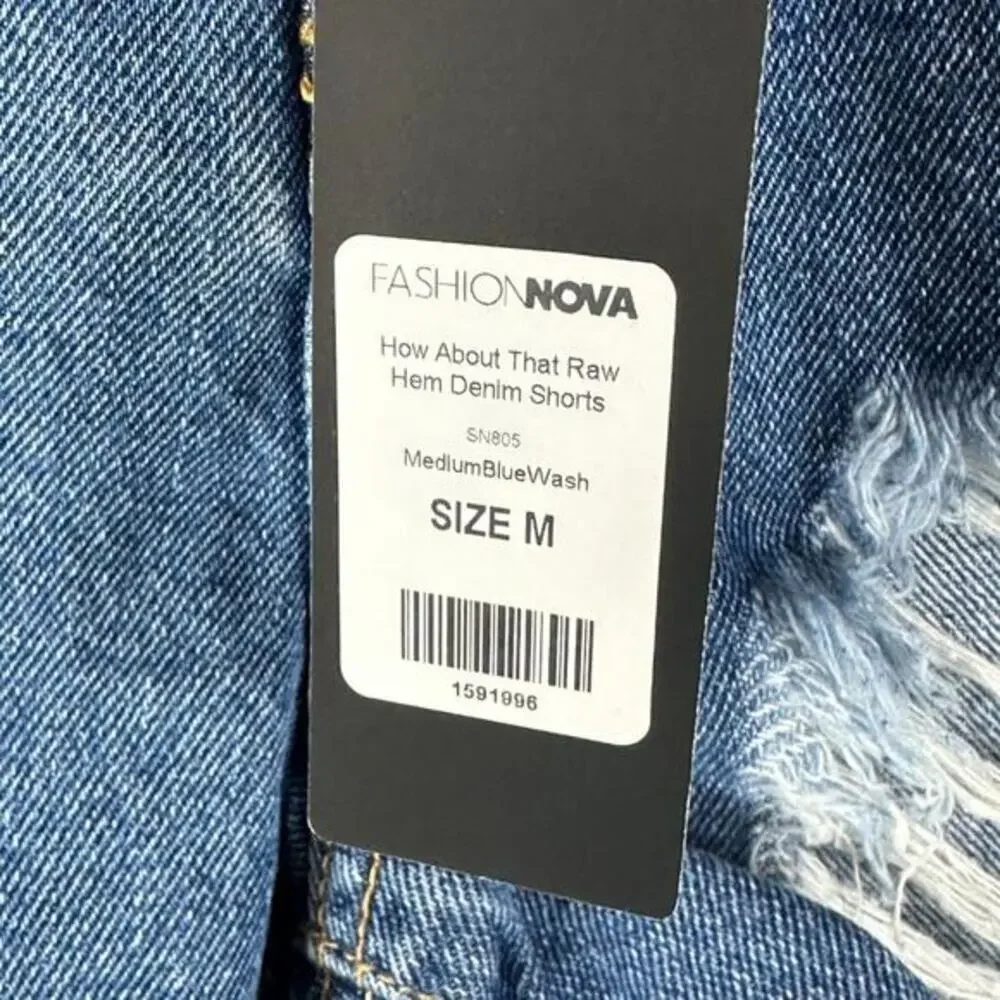 NWT Fashion Nova Jean Shorts Womens M Medium Wash Distressed Daisy Dukes Cowgirl - Picture 6 of 7